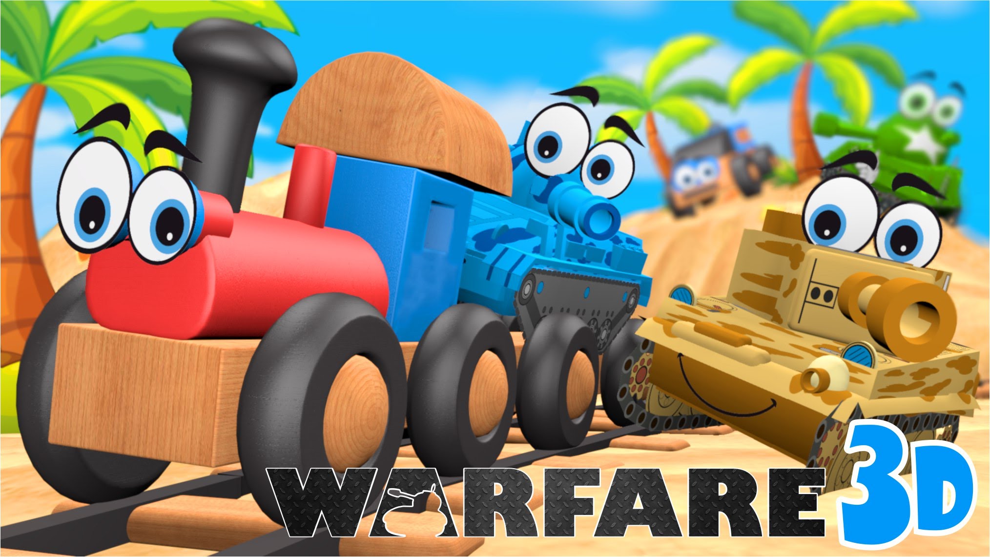 Cartoons Warfare #3D - Tropical Vacation Cartoon about Cars vs Tanks & Train  VIDEO FOR CHILDREN - Closed Captions by CCTubes