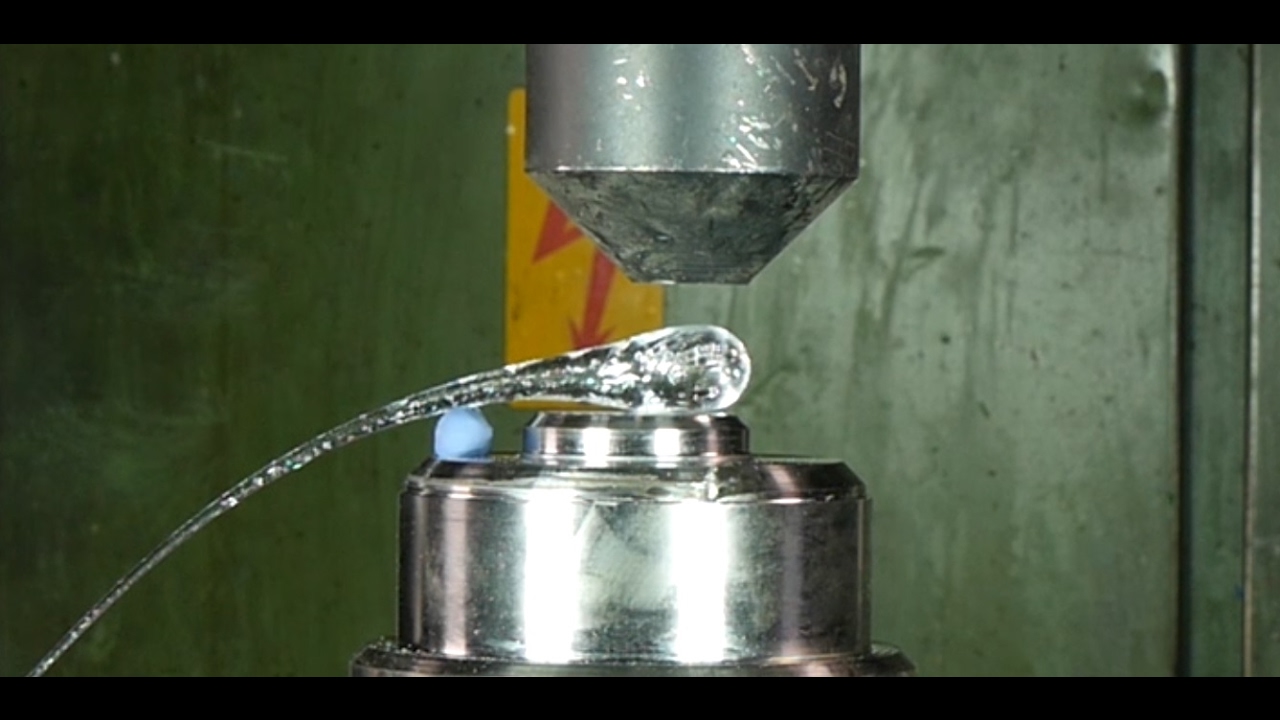 Crushing Prince Rupert's drop with hydraulic press Closed Captions by